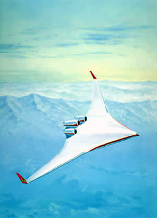 Sketch of a blended-wing-body aircraft in flight. Sketch of a blended-wing-body aircraft in flight.