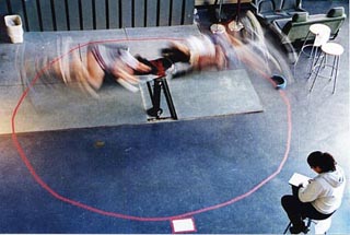 A human-powered centrifuge. A human-powered centrifuge.