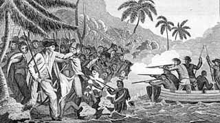 Engraving depicting the death of Captain James Cook at Kealakekua Bay, Hawaii. Engraving depicting the death of Captain James Cook at Kealakekua Bay, Hawaii.