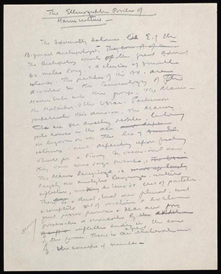 Draft from a page of Margaret Mead's Growing Up in New Guinea. Draft from a page of Margaret Mead's Growing Up in New Guinea.
