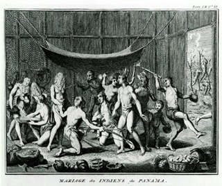 A drawing of a Native American marriage ceremony. A drawing of a Native American marriage ceremony.