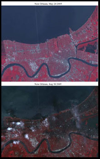 Satellite imagery showing flooding in New Orleans. Satellite imagery showing flooding in New Orleans.