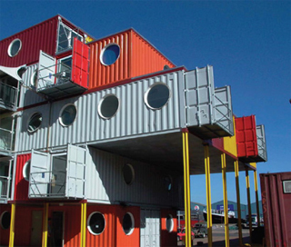 Creative use of containers at India Wharf. Creative use of containers at India Wharf.