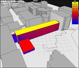 Computer rendering of light levels on a building. Computer rendering of light levels on a building.