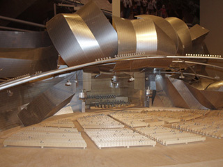 Basswood and metal model of the Pritzker Pavilion. Basswood and metal model of the Pritzker Pavilion.