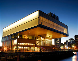 A nighttime photograph of The Institute of Contemporary Art in Boston, Massachusetts. A nighttime photograph of The Institute of Contemporary Art in Boston, Massachusetts.