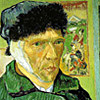 Self-portrait painting of Vincent Van Gogh with bandaged ear.