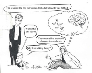 A researcher trying to determine when a child acquires the ability to perceive incorrect speech. A researcher trying to determine when a child acquires the ability to perceive incorrect speech.