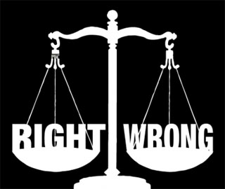 The graphic shows a balance that has two sides - Right and Wrong. The graphic shows a balance that has two sides - Right and Wrong.