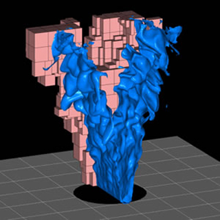 Image of a computer model of a methane flame. Image of a computer model of a methane flame.