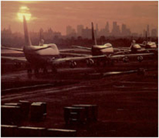 Aircraft in a queue. Aircraft in a queue.