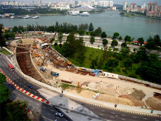 An aerial photo of the collapse of a braced excavation in Singapore, April 2004. An aerial photo of the collapse of a braced excavation in Singapore, April 2004.
