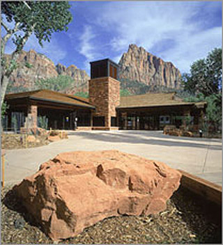 Photograph of the Zion National Park Visitor Center. Photograph of the Zion National Park Visitor Center.
