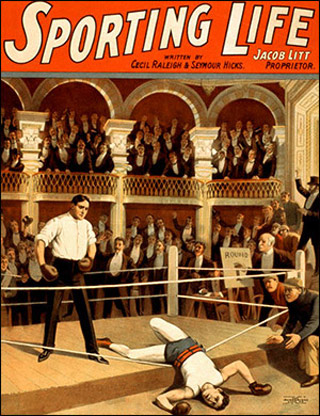 Lord Woodstock has knocked his nemesis out cold in the first round as the crowd of gentlemen cheers. Lord Woodstock has knocked his nemesis out cold in the first round as the crowd of gentlemen cheers.