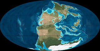 Computer-generated image of Earth with continents aggregated together. Computer-generated image of Earth with continents aggregated together.