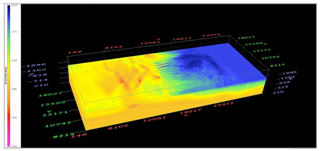 Seismic velocity model in 3D. Seismic velocity model in 3D.
