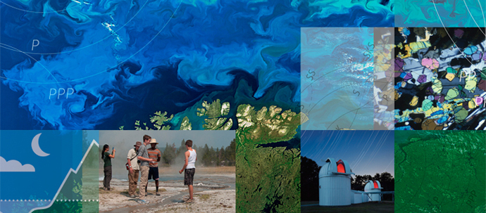 A collage of images overlapping a satellite picture of water currents and a coastline. A collage of images overlapping a satellite picture of water currents and a coastline.