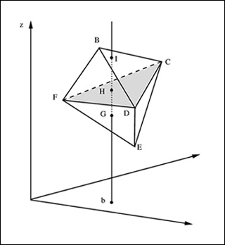 Illustration depicting a line intersecting a three-dimensional object. Illustration depicting a line intersecting a three-dimensional object.