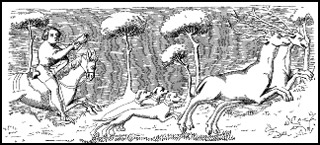 Black and white image of a man hunting deer. Black and white image of a man hunting deer.