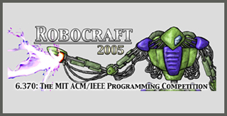 Robocraft 2005 logo: green robot with blue armor. Robocraft 2005 logo: green robot with blue armor.
