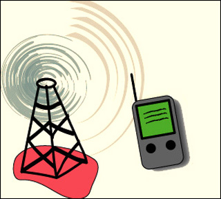 An illustration of a cellular device and a cell tower. An illustration of a cellular device and a cell tower.
