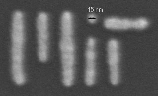 A nanofabricated electron-beam lithograph. A nanofabricated electron-beam lithograph.