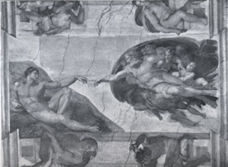 A photo of Michaelangelo's 'Creation of Adam' on the ceiling of the Sistine Chapel. A photo of Michaelangelo's 'Creation of Adam' on the ceiling of the Sistine Chapel.