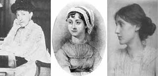 Portraits of Edith Wharton, Jane Austen, and Virginia Woolf. Portraits of Edith Wharton, Jane Austen, and Virginia Woolf.