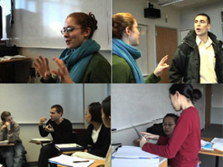Collage of four photos showing in-classroom discussion. Collage of four photos showing in-classroom discussion.