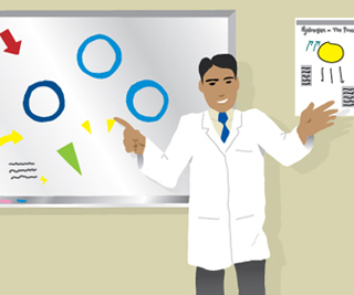 A doctor gives a presentation from a whiteboard. A doctor gives a presentation from a whiteboard.