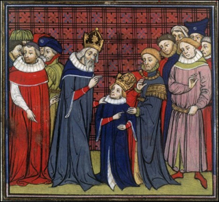 A tapestry depicting Charlemagne and his son, who later became known as Louis the Pious. A tapestry depicting Charlemagne and his son, who later became known as Louis the Pious.