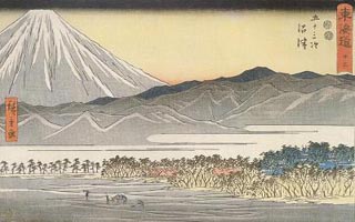 Japanese woodblock print of Mt. Fuji, circa 1850. Japanese woodblock print of Mt. Fuji, circa 1850.