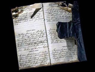 Blood-stained diary of U.S. Civil War soldier. Blood-stained diary of U.S. Civil War soldier.