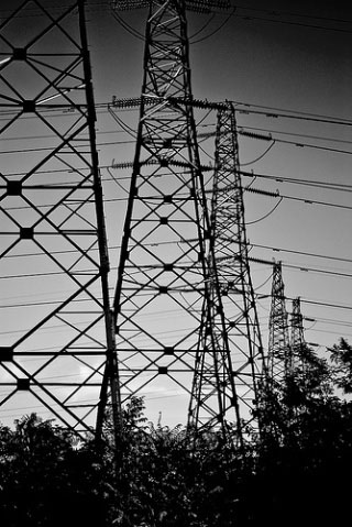 Photograph of electric power transmission lines. Photograph of electric power transmission lines.