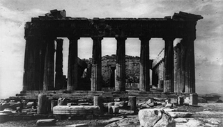 A black and white photograph of the Acropolis, Parthenon, east side, Athens, Greece. A black and white photograph of the Acropolis, Parthenon, east side, Athens, Greece.