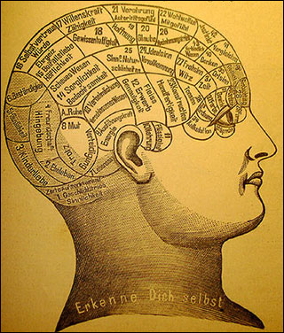 A line drawing of a brain map, commonly used in phrenology. A line drawing of a brain map, commonly used in phrenology.