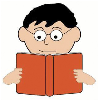 Image of a boy with glasses reading a book. Image of a boy with glasses reading a book.