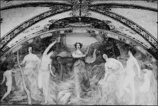 Black and white photo of a mural. Black and white photo of a mural.