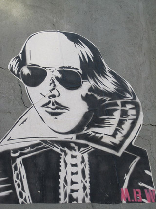 Photo of a sketch of Shakespeare's face. Photo of a sketch of Shakespeare's face.
