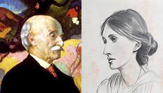 Two portraits of an old man on the left and a woman wearing a hair bun on the right. Two portraits of an old man on the left and a woman wearing a hair bun on the right.