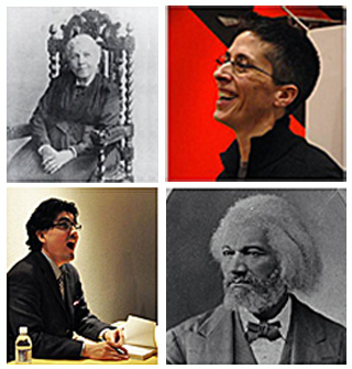 Four photos of American authors of biographies, memoirs or autobiographies: Harriet Jacobs, Alison Bechdel, Sherman Alexie and Frederick Douglass. Four photos of American authors of biographies, memoirs or autobiographies: Harriet Jacobs, Alison Bechdel, Sherman Alexie and Frederick Douglass.