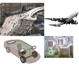 Image collage of road constuction, airplane, circuit board and car. Image collage of road constuction, airplane, circuit board and car.