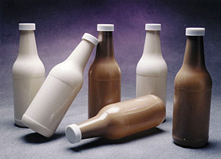 Photo of bottles made from liquid crystal polymers. Photo of bottles made from liquid crystal polymers.