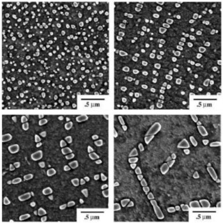 Micrographs show precipitates growing larger and changing shape. Micrographs show precipitates growing larger and changing shape.