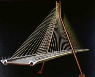 Model of a cable-stayed bridge. Model of a cable-stayed bridge.