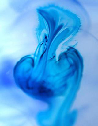 Image of a blue substance diffusing through a clear liquid. Image of a blue substance diffusing through a clear liquid.