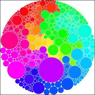 Multi-colored circles of various sizes all inside of a larger circle. Multi-colored circles of various sizes all inside of a larger circle.
