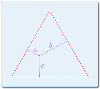 Three lines labeled as a, b, and c inside a triangle. Three lines labeled as a, b, and c inside a triangle.