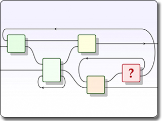 One rectangle and 4 squares connected by lines and curves. One rectangle and 4 squares connected by lines and curves.