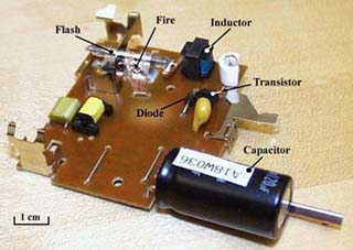 Electric components of flash circuitry in camera. Electric components of flash circuitry in camera.